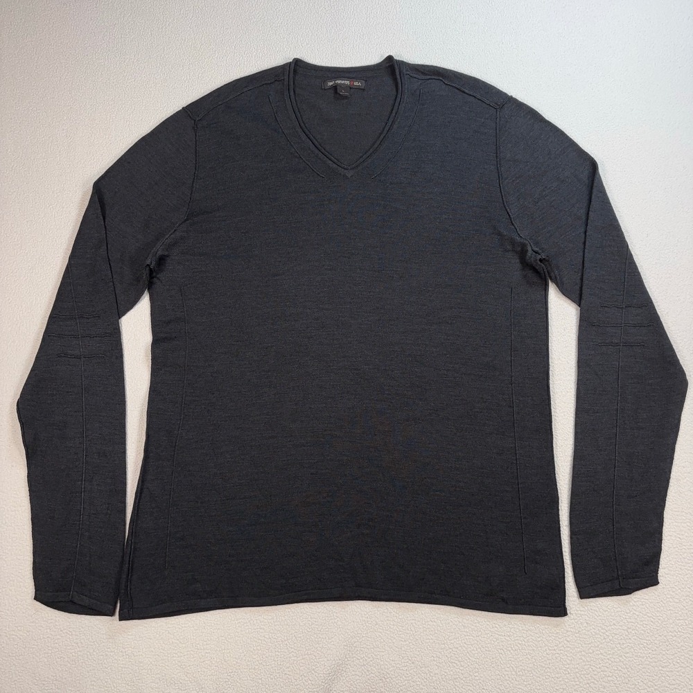 John Varvatos Star USA Lightweight V-Neck Sweater Men L Gray Merino Wool‎ Blend